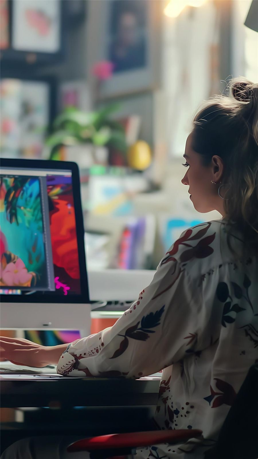 A designer working on artwork at a computer