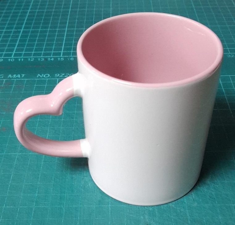 Pink White Heart Handle Mug With Your Greetings Design