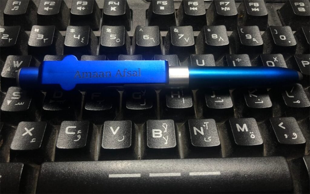 4 in One Pen with Name Engraving. Torch Stylus Mobile Holder and Pen