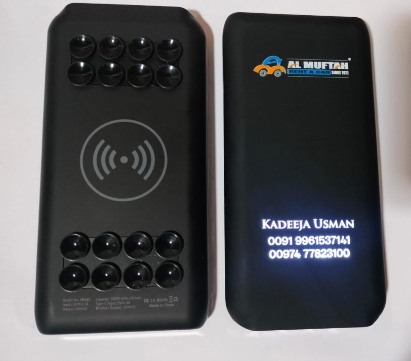 10000 mAh wireless enabled powerbank with Light-up Engraving and uv Printing