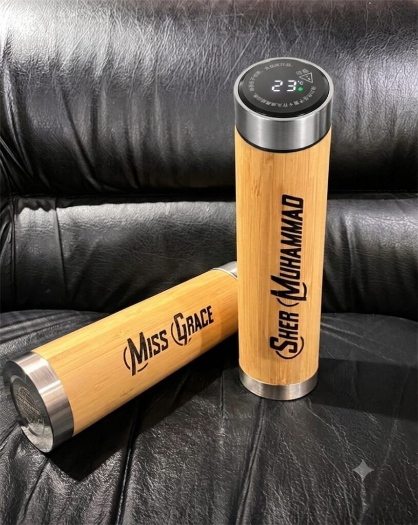 Wooden Water Bottle with Temperature Display and Engraving